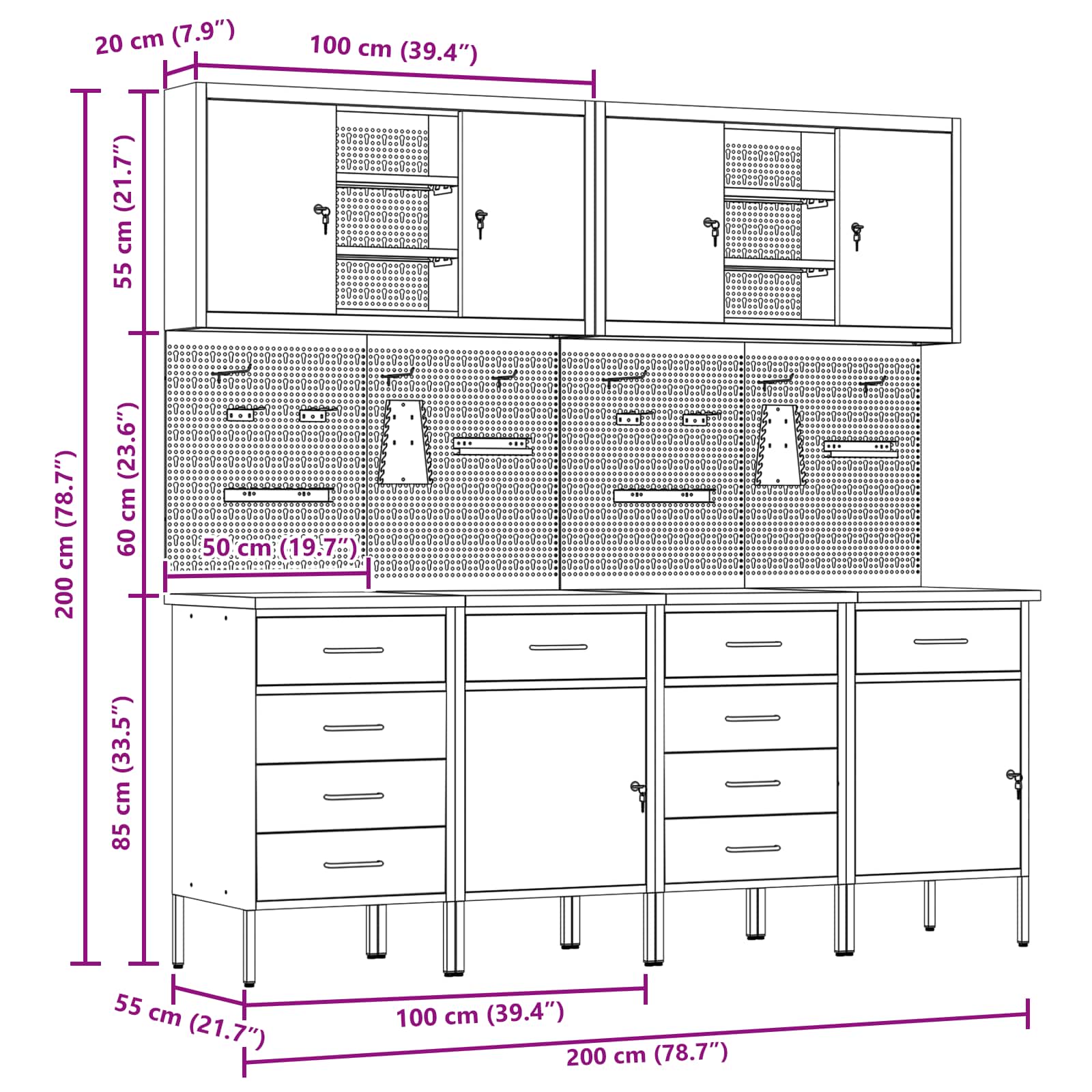 Werkbank 10 Stk. Rot und Grau Ingenieure Holz und Stahl