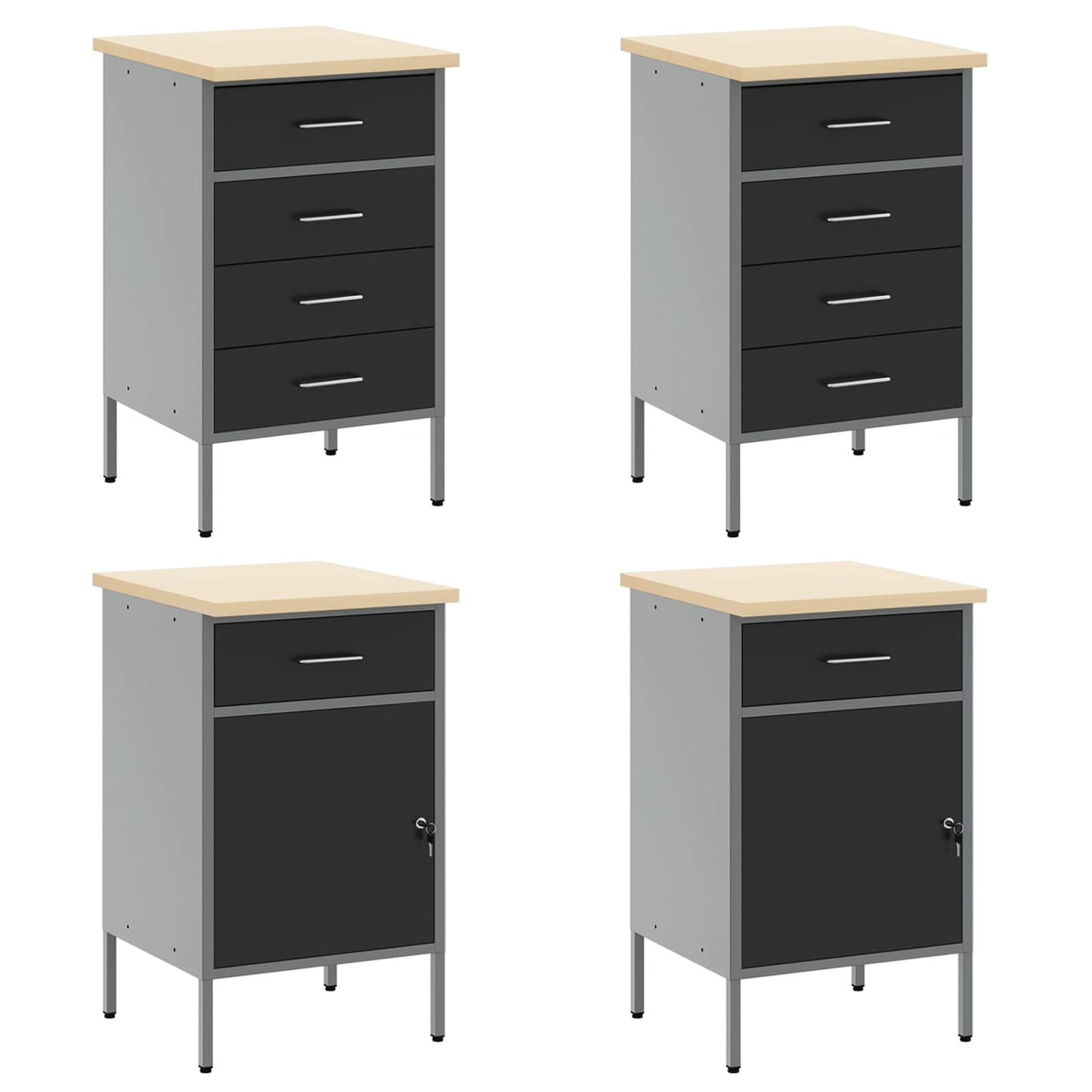 Arbeitsschrankset mit Schubladen mit Speicher 10 stk. Schwarz