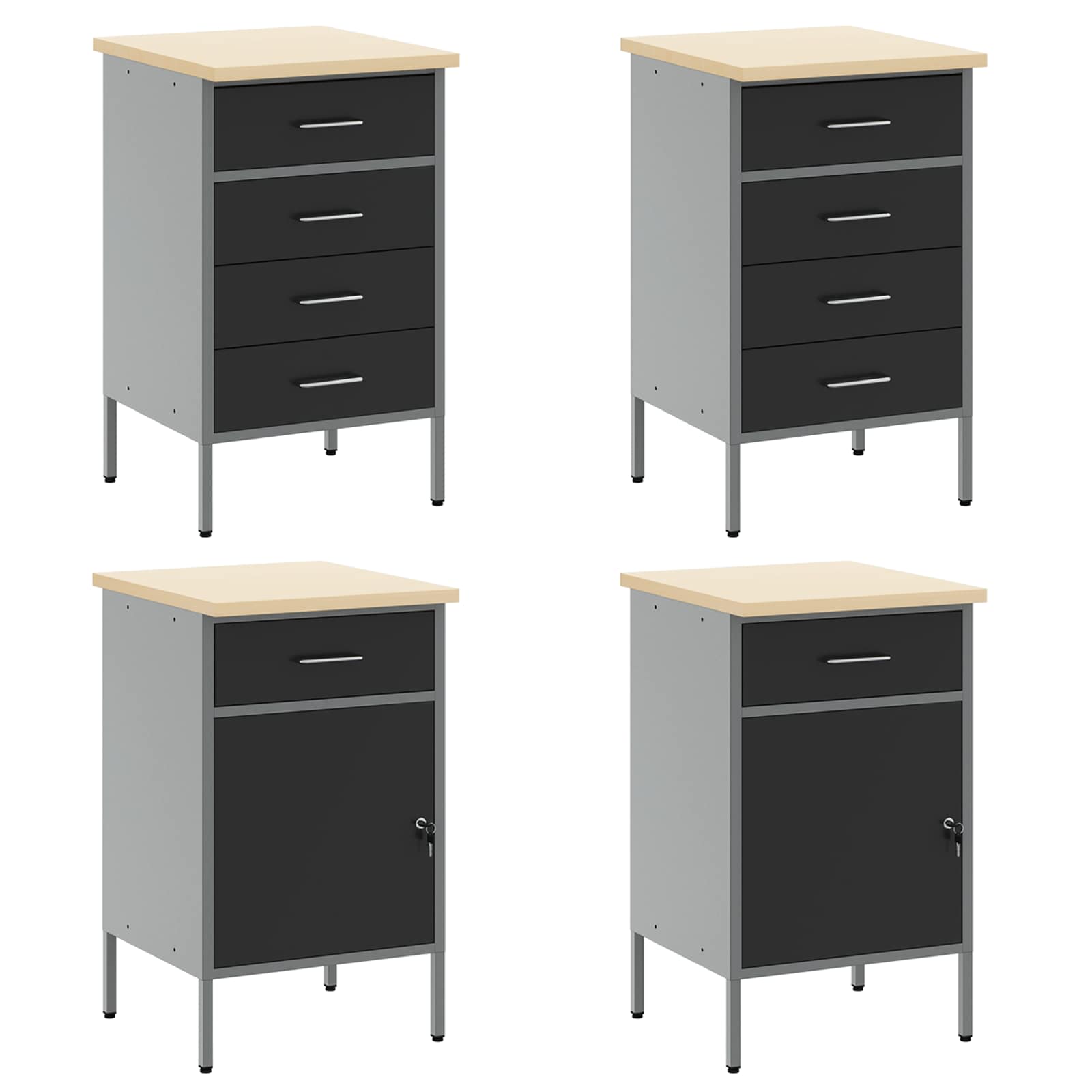 Arbeitsschrankset mit Schubladen mit Speicher 10 stk. Schwarz