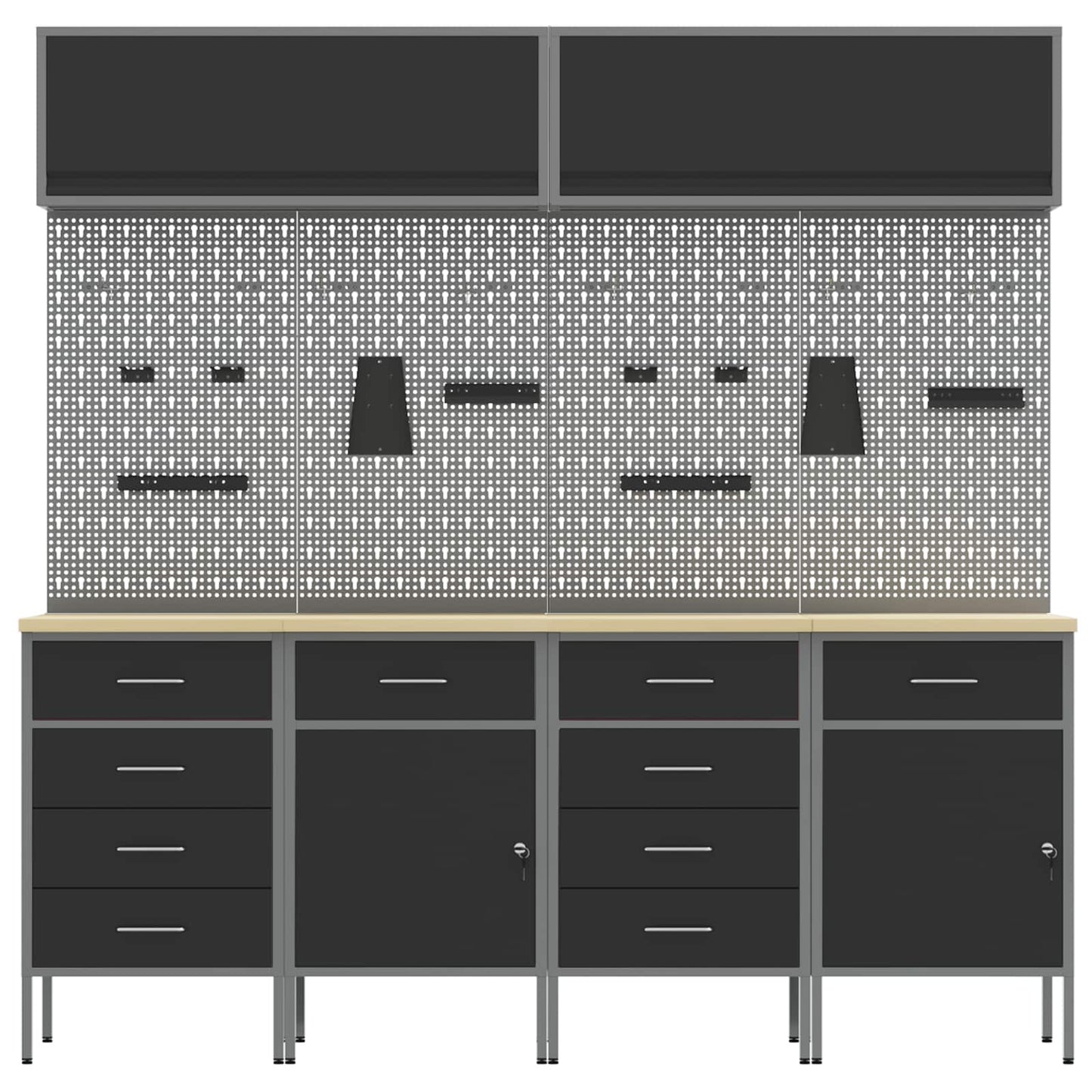Arbeitsschrankset mit Schubladen mit Speicher 10 stk. Schwarz