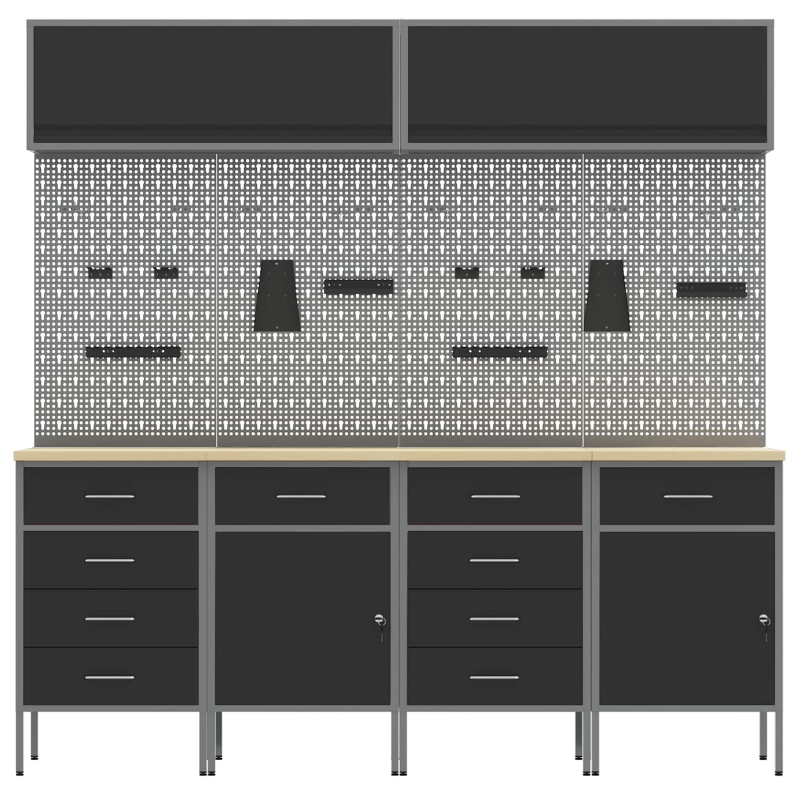Arbeitsschrankset mit Schubladen mit Speicher 10 stk. Schwarz