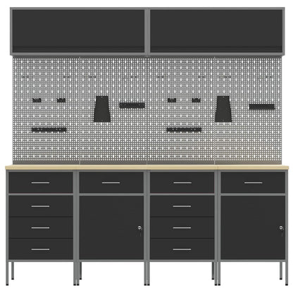 Arbeitsschrankset mit Schubladen mit Speicher 10 stk. Schwarz