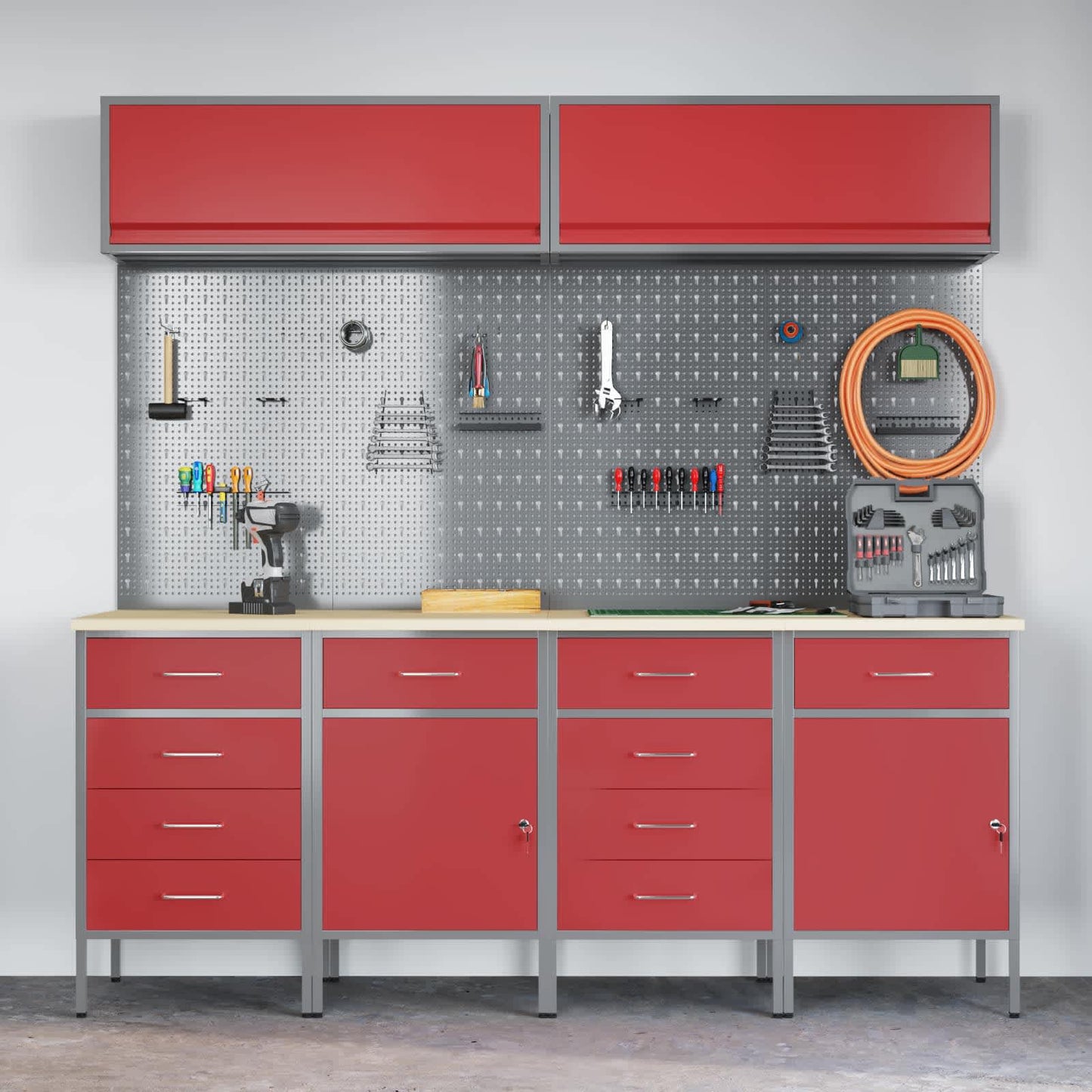 Arbeitsschrankset mit Schubladen mit Speicher 10 stk. Rot