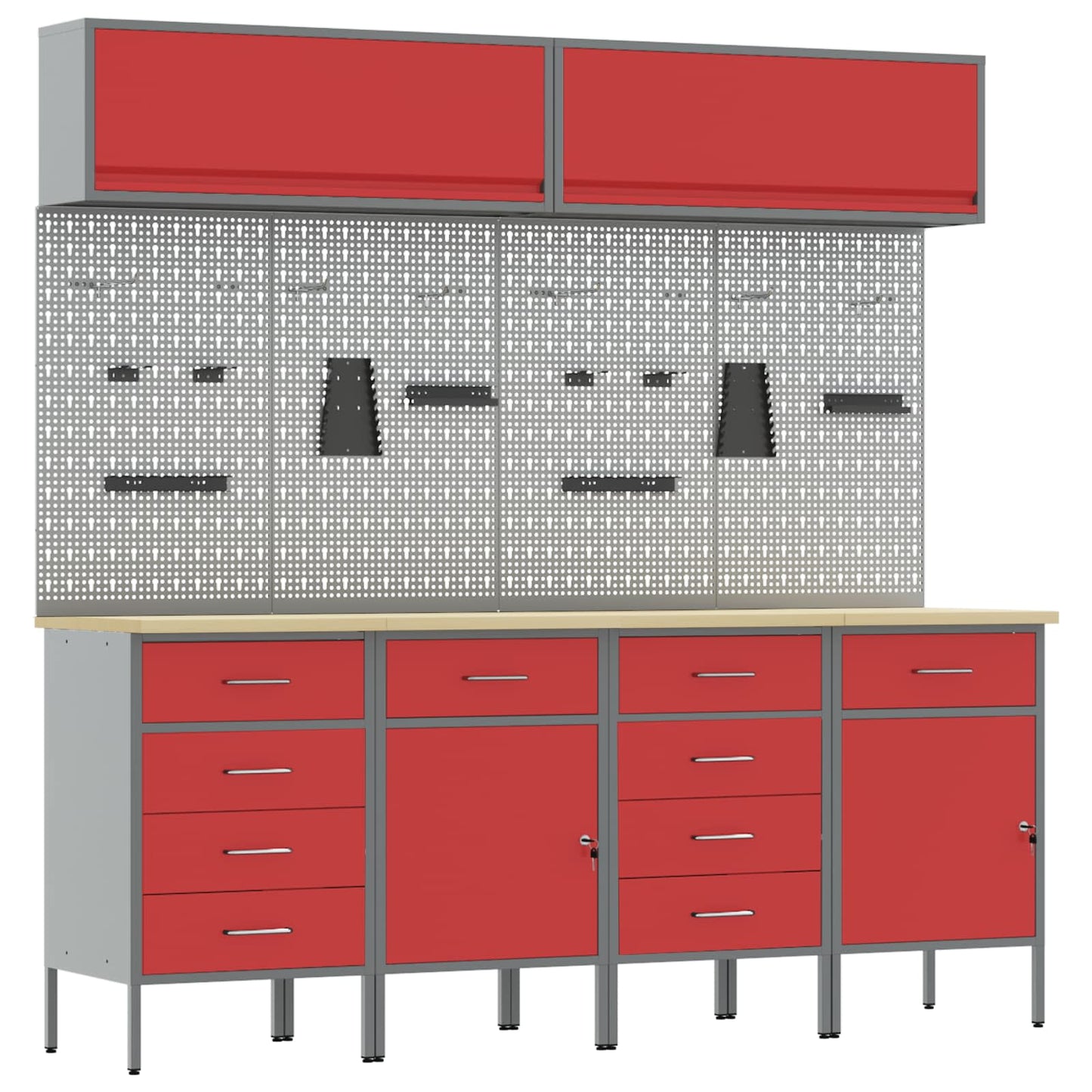 Arbeitsschrankset mit Schubladen mit Speicher 10 stk. Rot