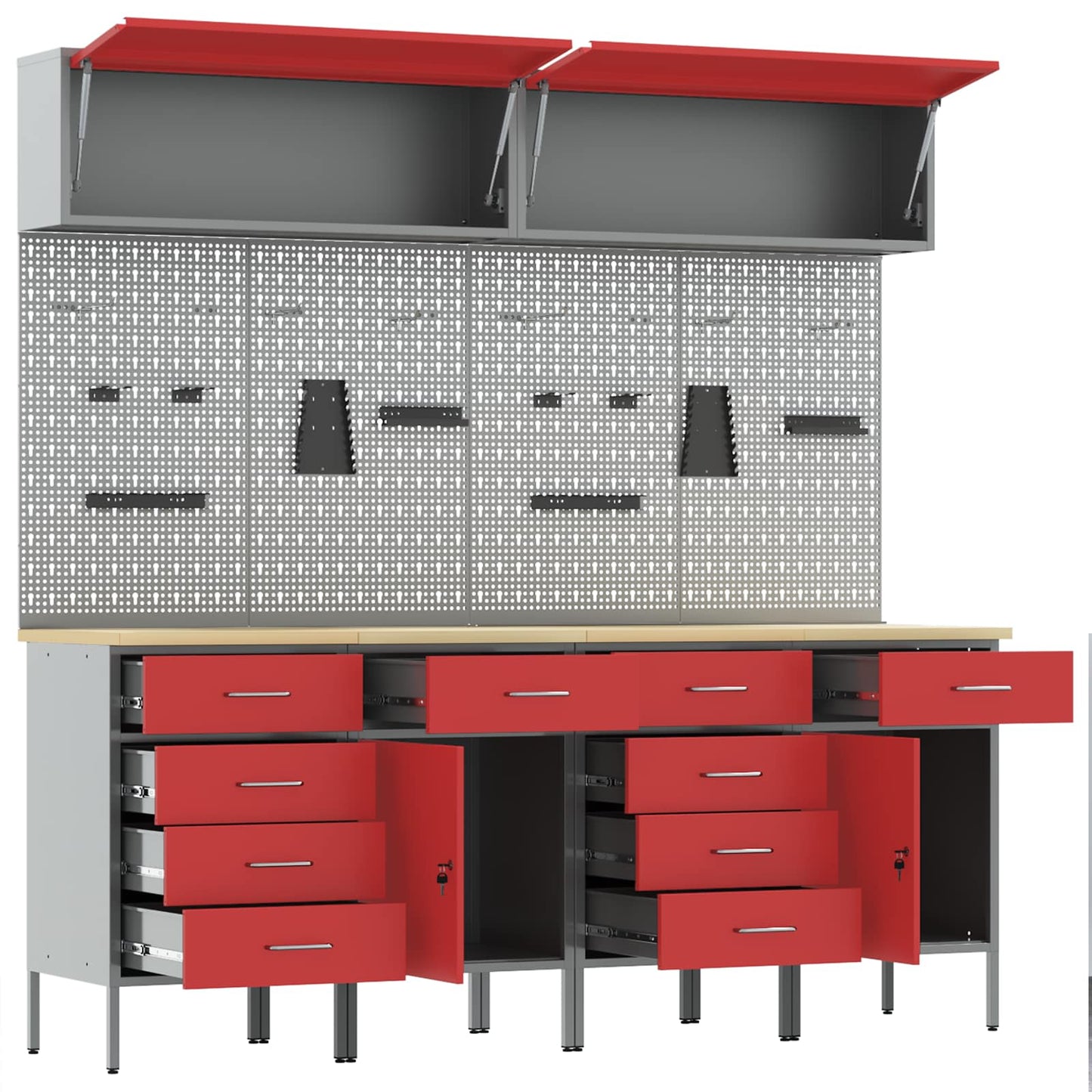 Arbeitsschrankset mit Schubladen mit Speicher 10 stk. Rot