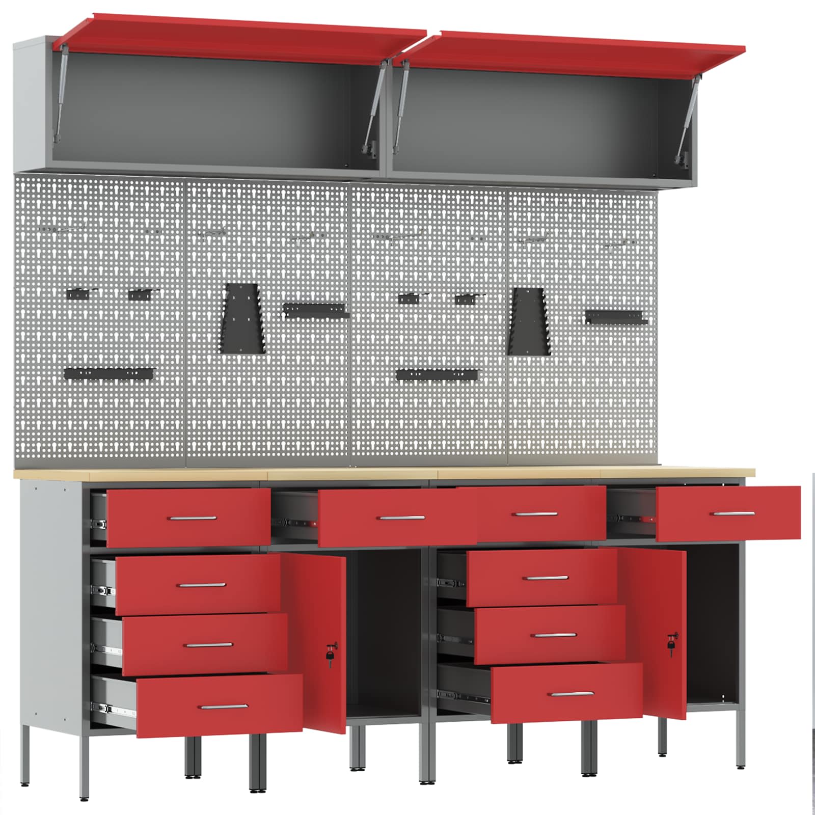Arbeitsschrankset mit Schubladen mit Speicher 10 stk. Rot