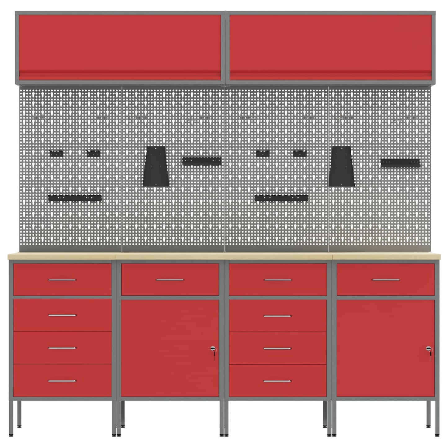 Arbeitsschrankset mit Schubladen mit Speicher 10 stk. Rot