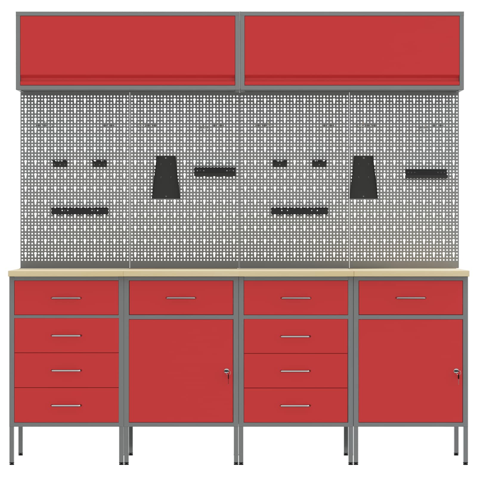 Arbeitsschrankset mit Schubladen mit Speicher 10 stk. Rot