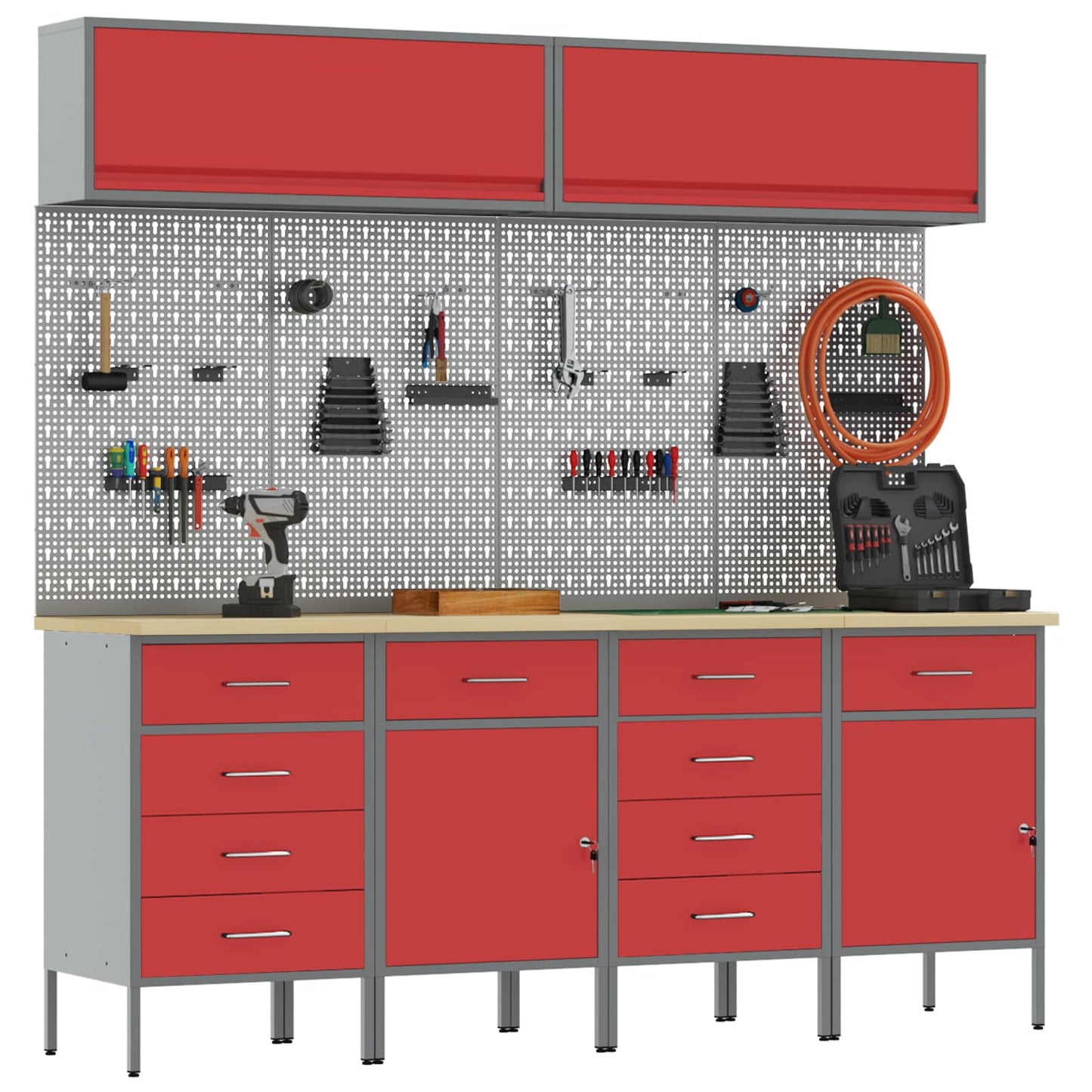 Arbeitsschrankset mit Schubladen mit Speicher 10 stk. Rot