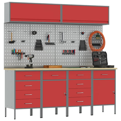 Arbeitsschrankset mit Schubladen mit Speicher 10 stk. Rot