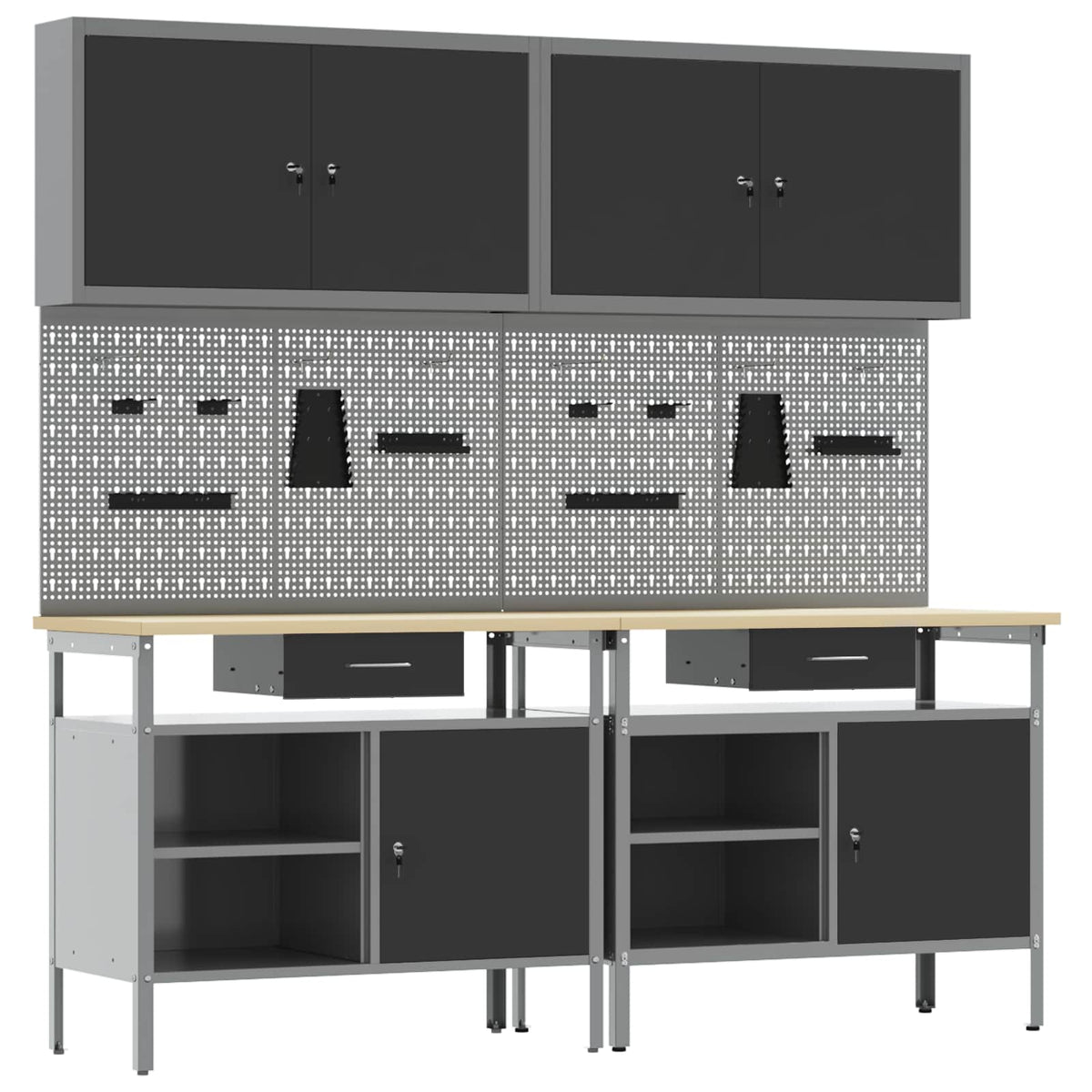 Werkbank-Set 8 stk. Schwarz und Grau Pulverbeschichteter Stahl