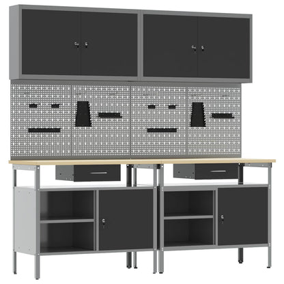 Werkbank-Set 8 stk. Schwarz und Grau Pulverbeschichteter Stahl