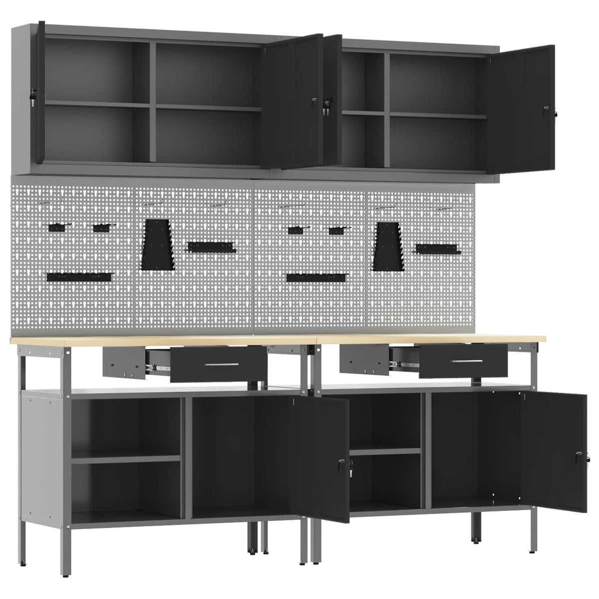 Werkbank-Set 8 stk. Schwarz und Grau Pulverbeschichteter Stahl