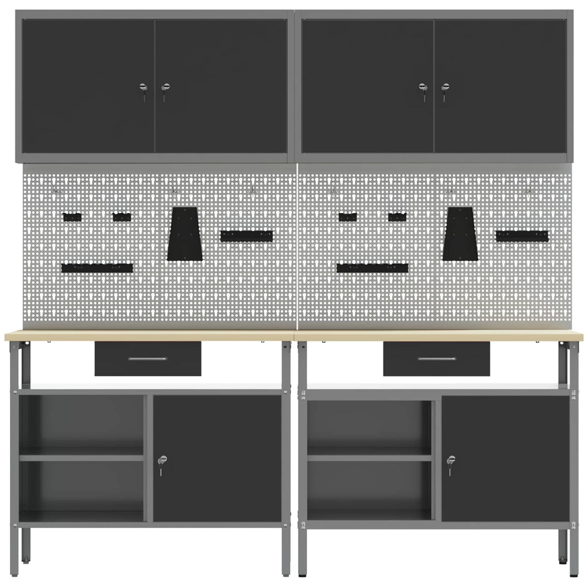 Werkbank-Set 8 stk. Schwarz und Grau Pulverbeschichteter Stahl