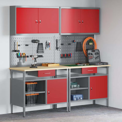 Werkbank-Set 8 stk. Rot und Grau Pulverbeschichteter Stahl