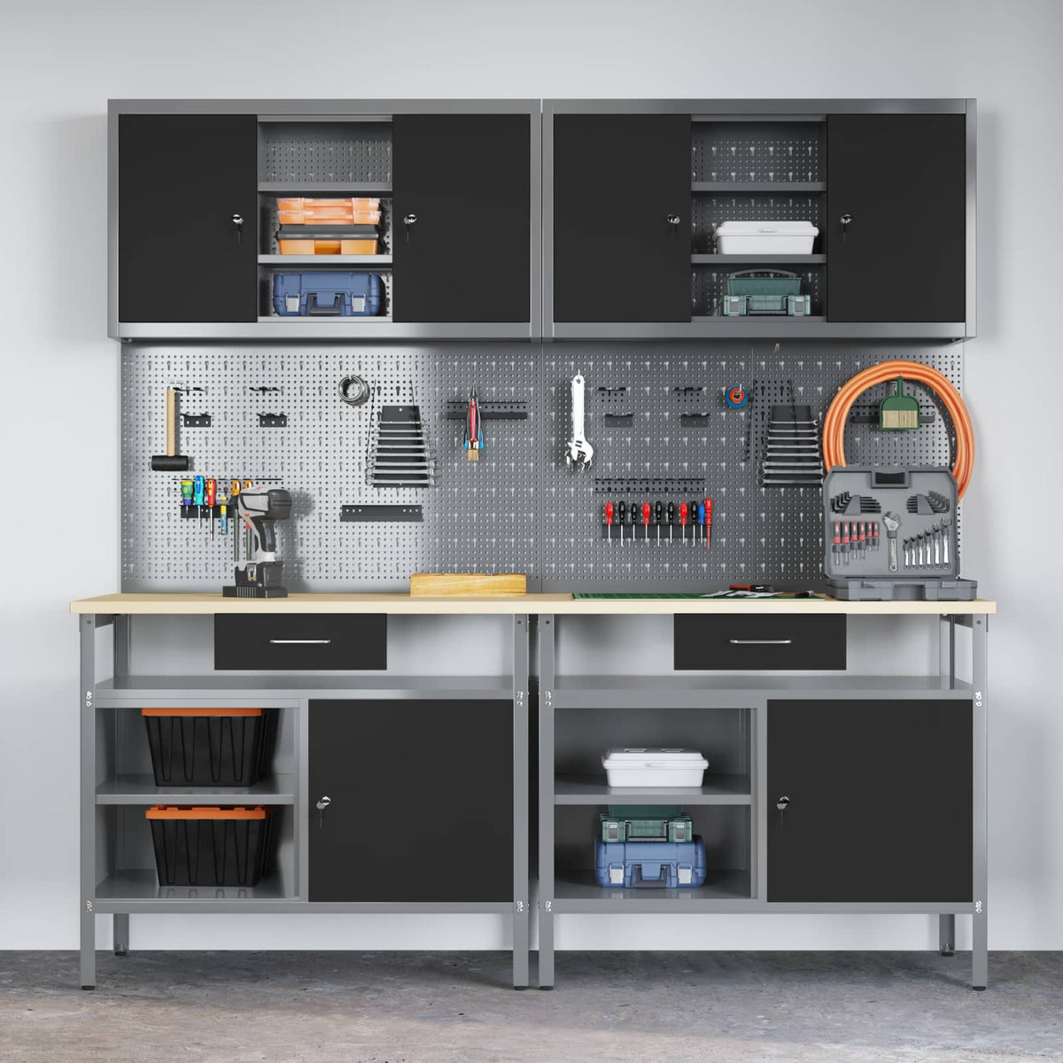 Werkbank-Set 8 stk. Rot und Grau Pulverbeschichteter Stahl