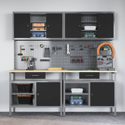 Werkbank-Set 8 stk. Rot und Grau Pulverbeschichteter Stahl