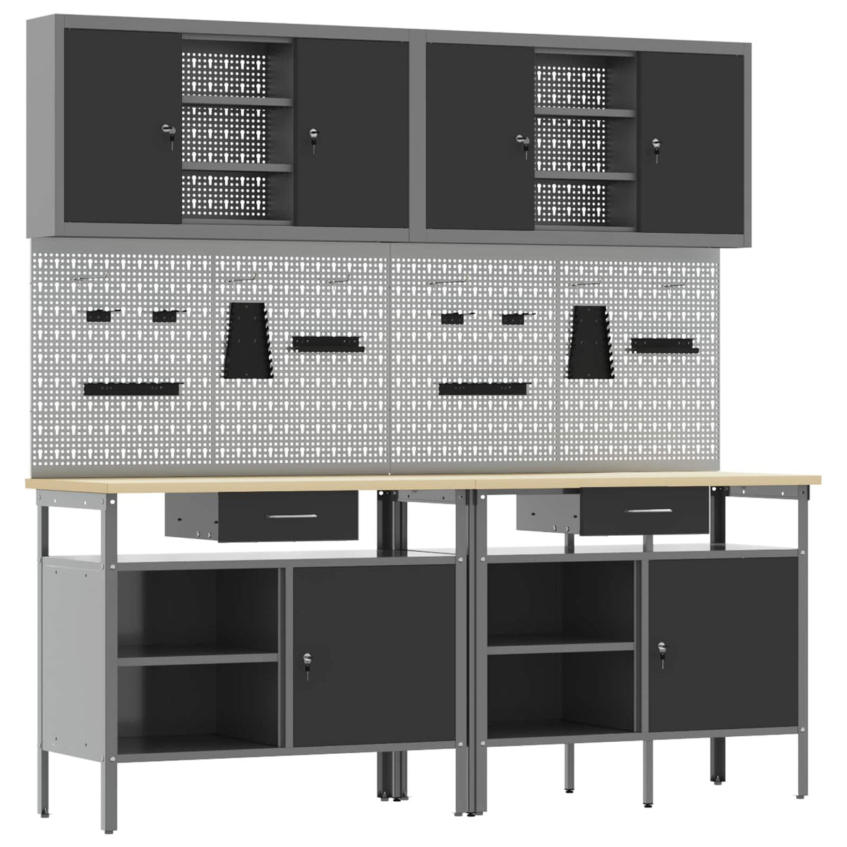 Werkbank-Set 8 stk. Rot und Grau Pulverbeschichteter Stahl