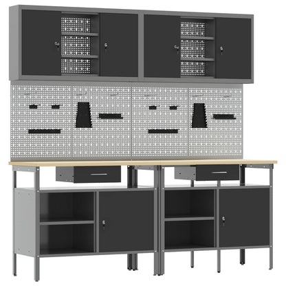 Werkbank-Set 8 stk. Rot und Grau Pulverbeschichteter Stahl