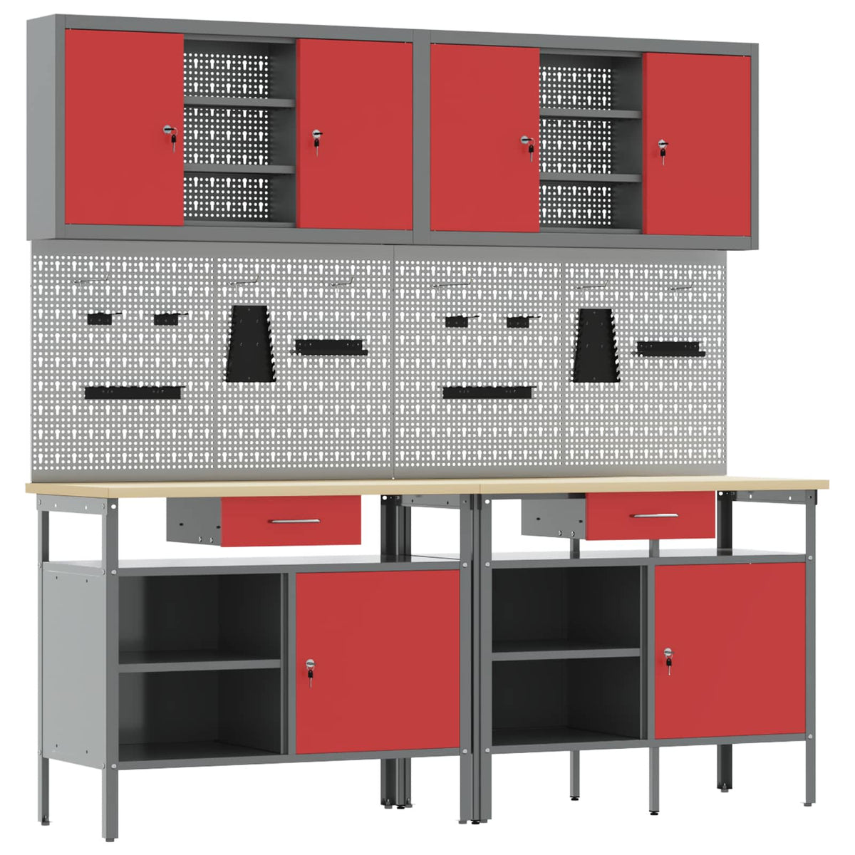 Werkbank-Set 8 stk. Rot und Grau Pulverbeschichteter Stahl