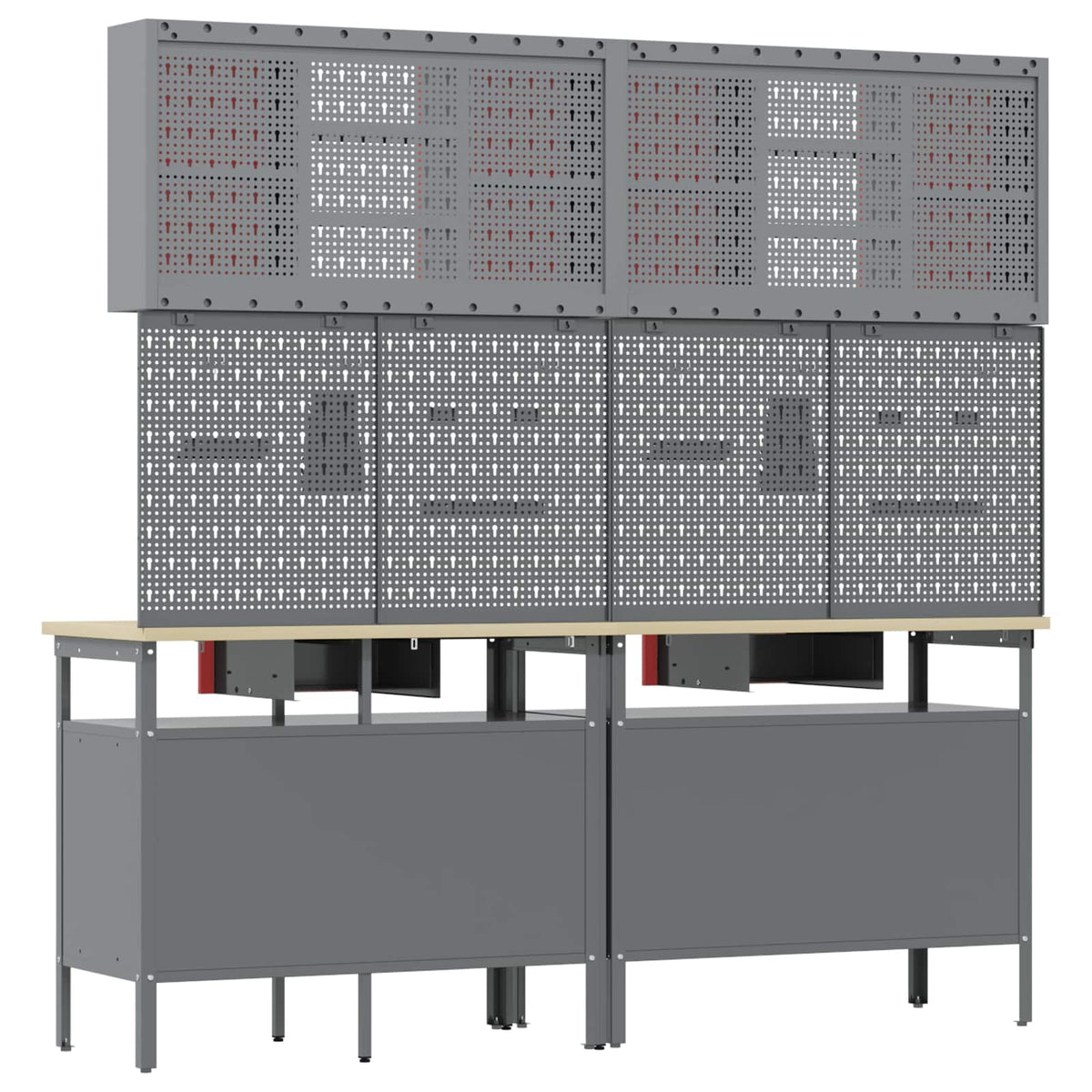 Werkbank-Set 8 stk. Rot und Grau Pulverbeschichteter Stahl
