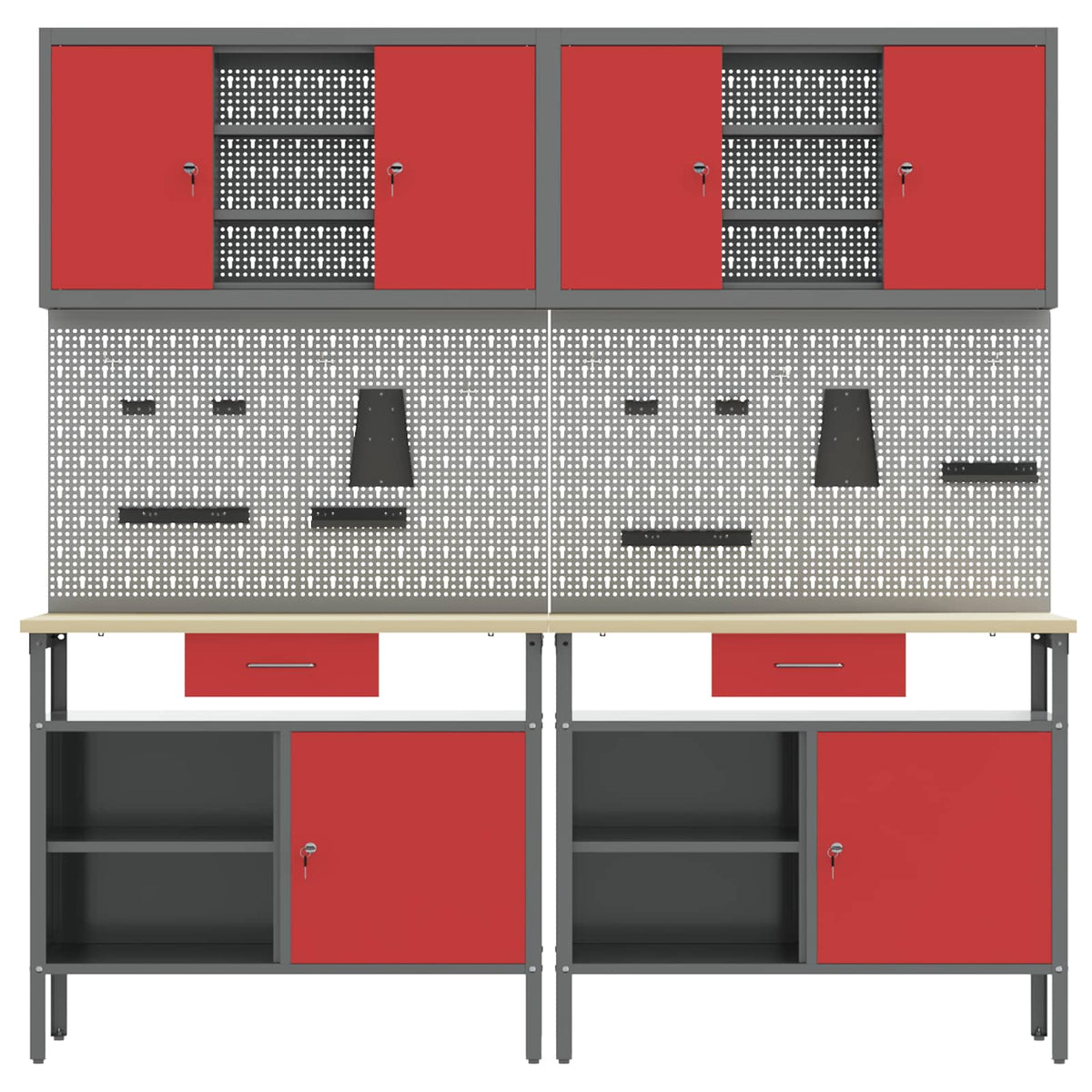 Werkbank-Set 8 stk. Rot und Grau Pulverbeschichteter Stahl