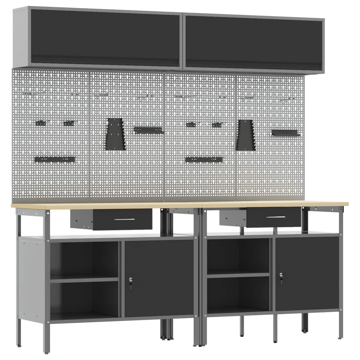 Werkbank-Set 8 stk. Schwarz und Grau Pulverbeschichteter Stahl