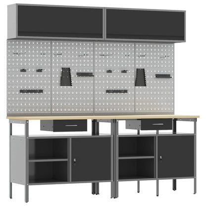 Werkbank-Set 8 stk. Schwarz und Grau Pulverbeschichteter Stahl