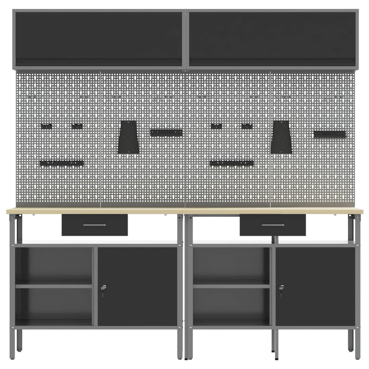 Werkbank-Set 8 stk. Schwarz und Grau Pulverbeschichteter Stahl