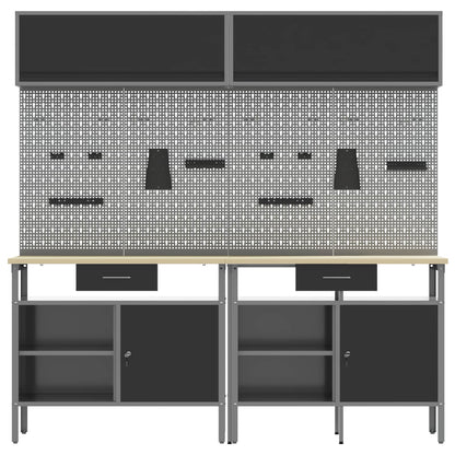 Werkbank-Set 8 stk. Schwarz und Grau Pulverbeschichteter Stahl