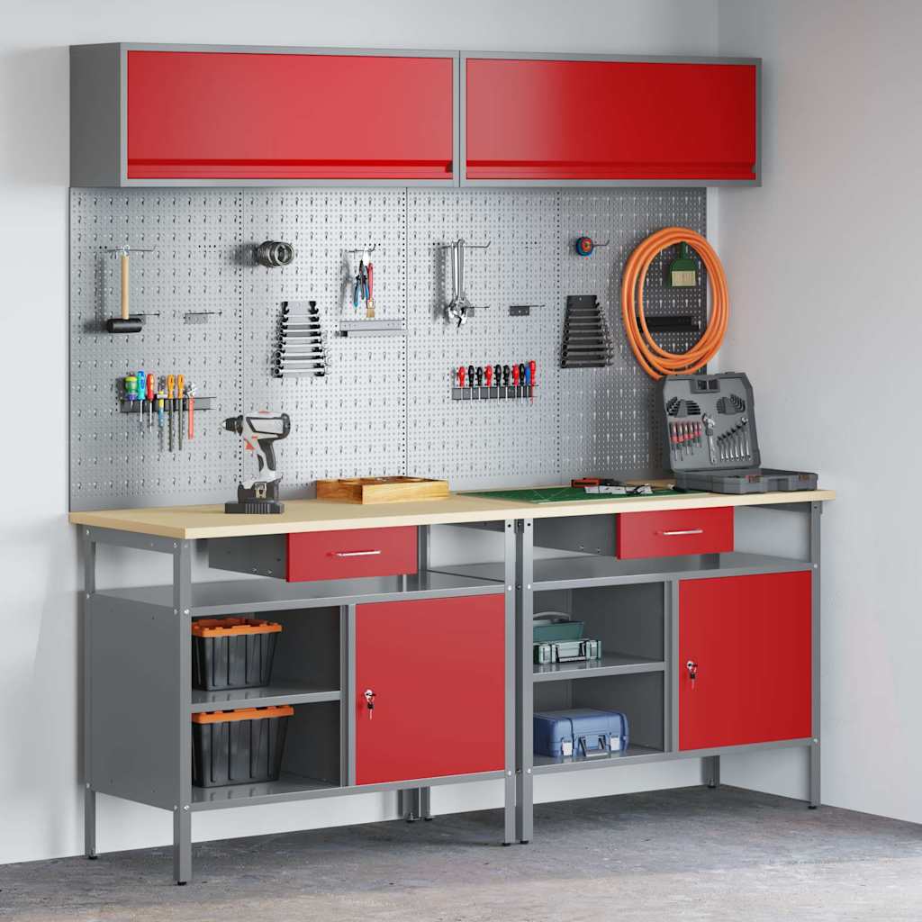 Werkbank-Set 8 pcs Rot und Grau Pulverbeschichteter Stahl