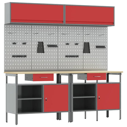 Werkbank-Set 8 stk. Rot und Grau Pulverbeschichteter Stahl