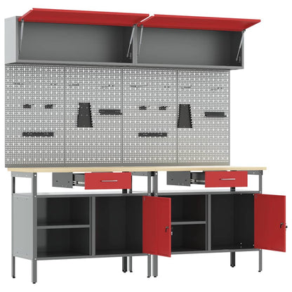 Werkbank-Set 8 stk. Rot und Grau Pulverbeschichteter Stahl