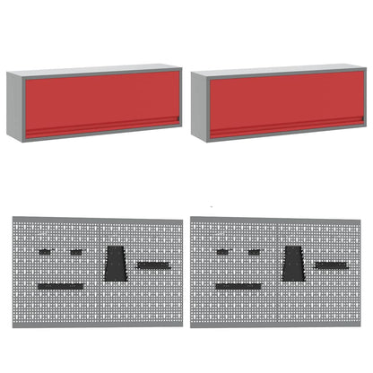 Werkbank-Set 8 stk. Rot und Grau Pulverbeschichteter Stahl