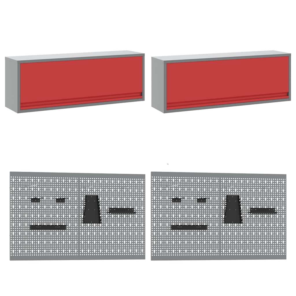 Werkbank-Set 8 pcs Rot und Grau Pulverbeschichteter Stahl