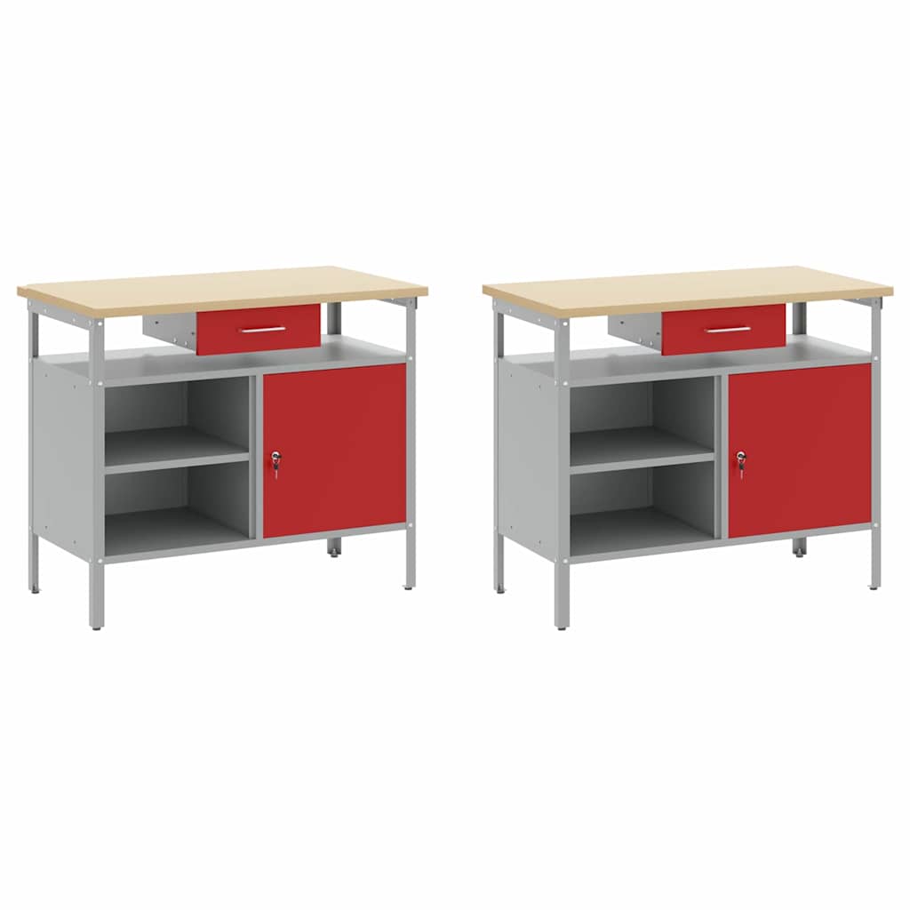 Werkbank-Set 8 pcs Rot und Grau Pulverbeschichteter Stahl