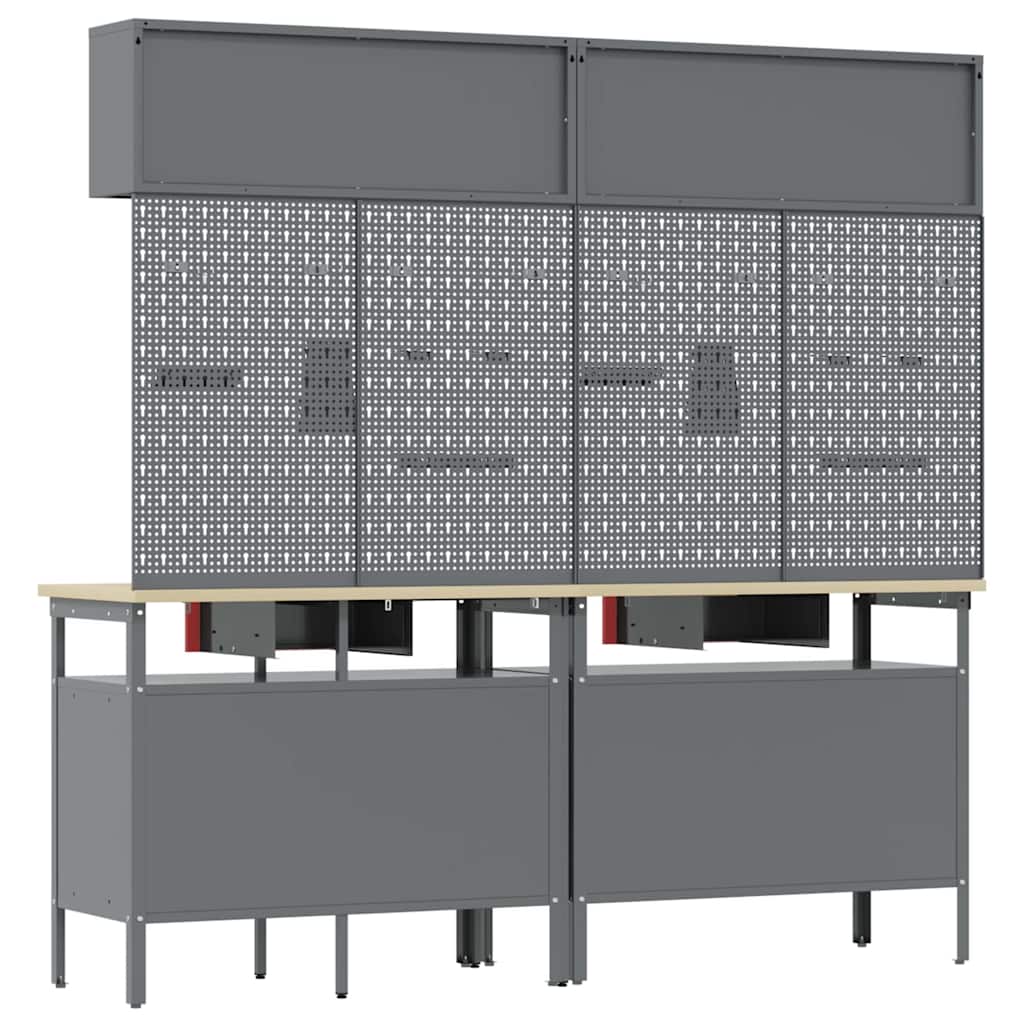 Werkbank-Set 8 pcs Rot und Grau Pulverbeschichteter Stahl