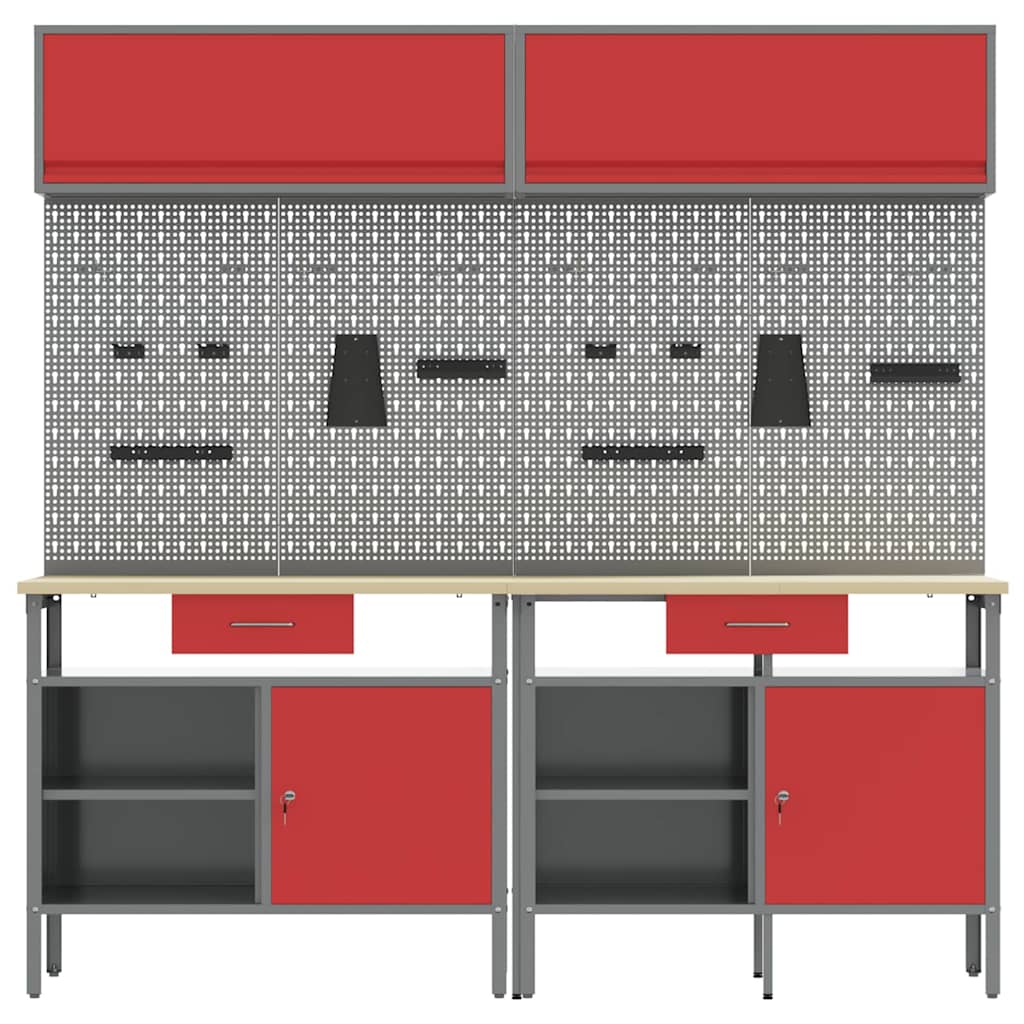 Werkbank-Set 8 pcs Rot und Grau Pulverbeschichteter Stahl