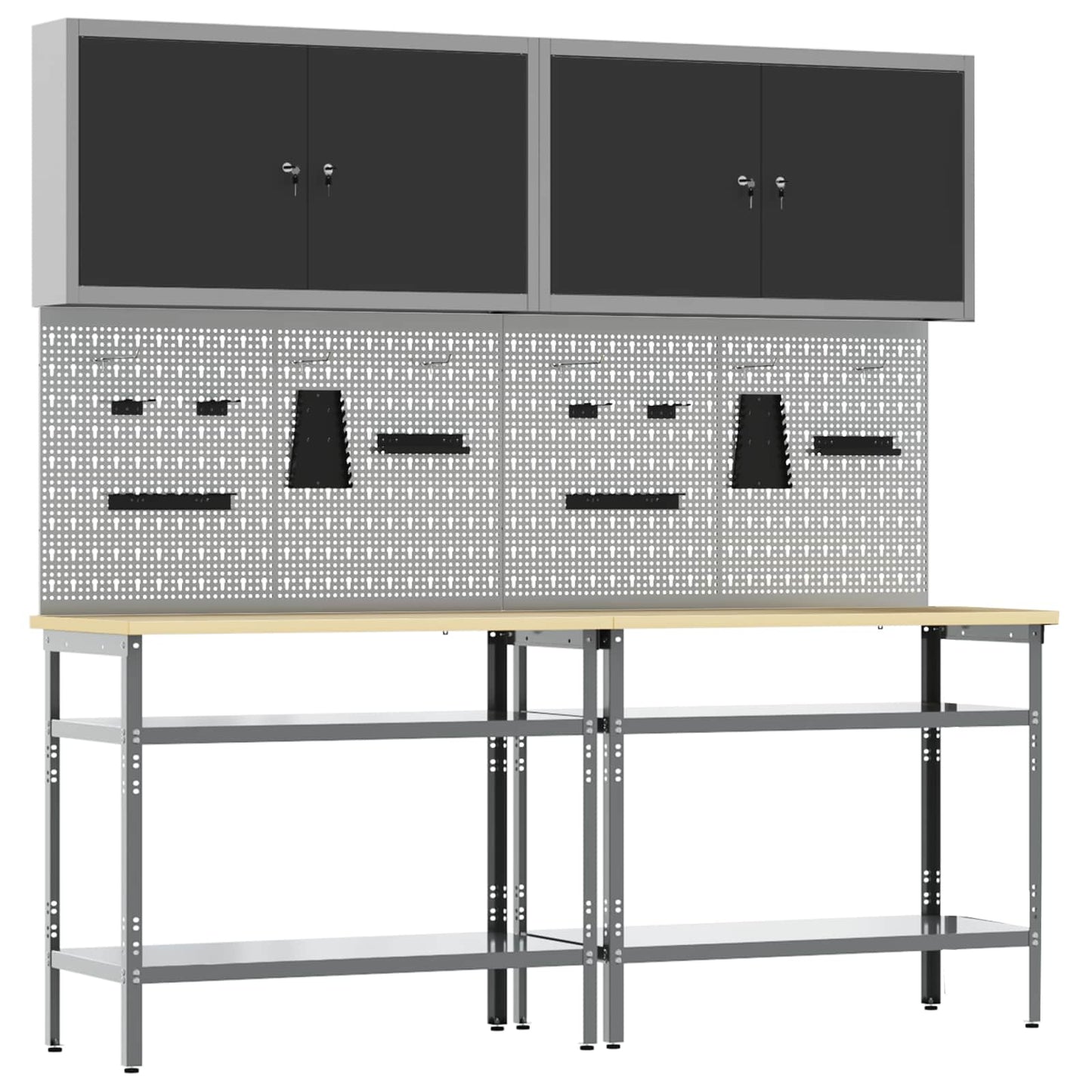 Werkbank-Set 8 stk. Schwarz und Grau Pulverbeschichteter Stahl