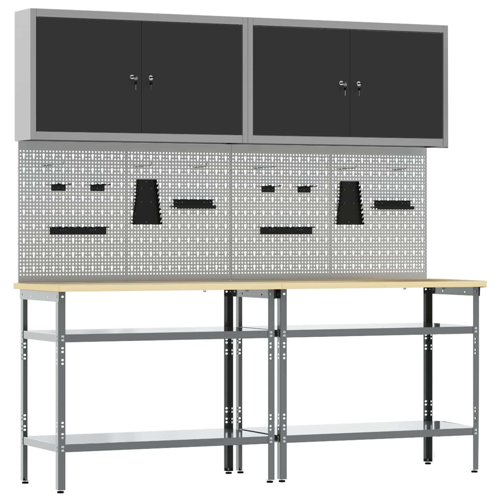 Werkbank-Set 8 stk. Schwarz und Grau Pulverbeschichteter Stahl