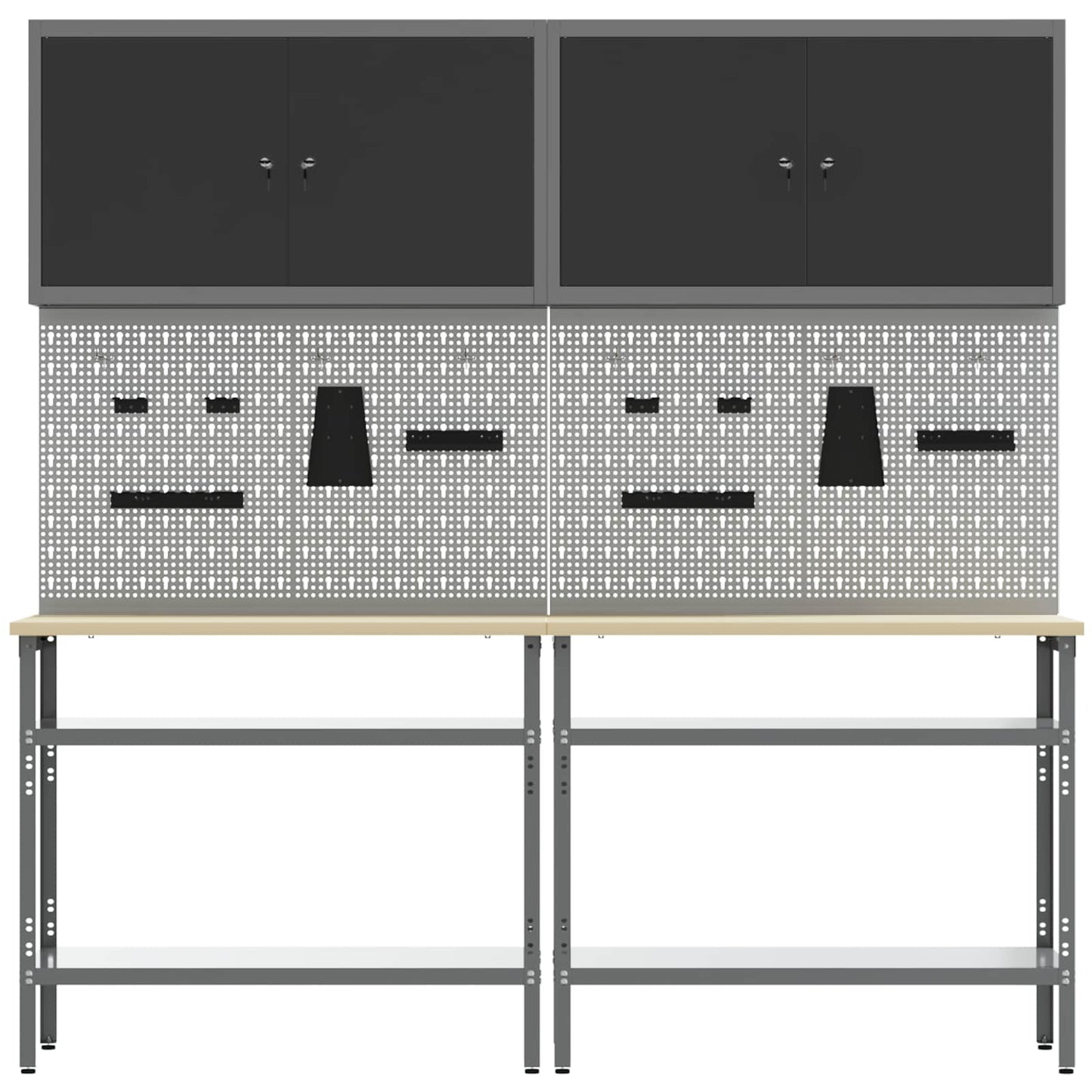 Werkbank-Set 8 stk. Schwarz und Grau Pulverbeschichteter Stahl