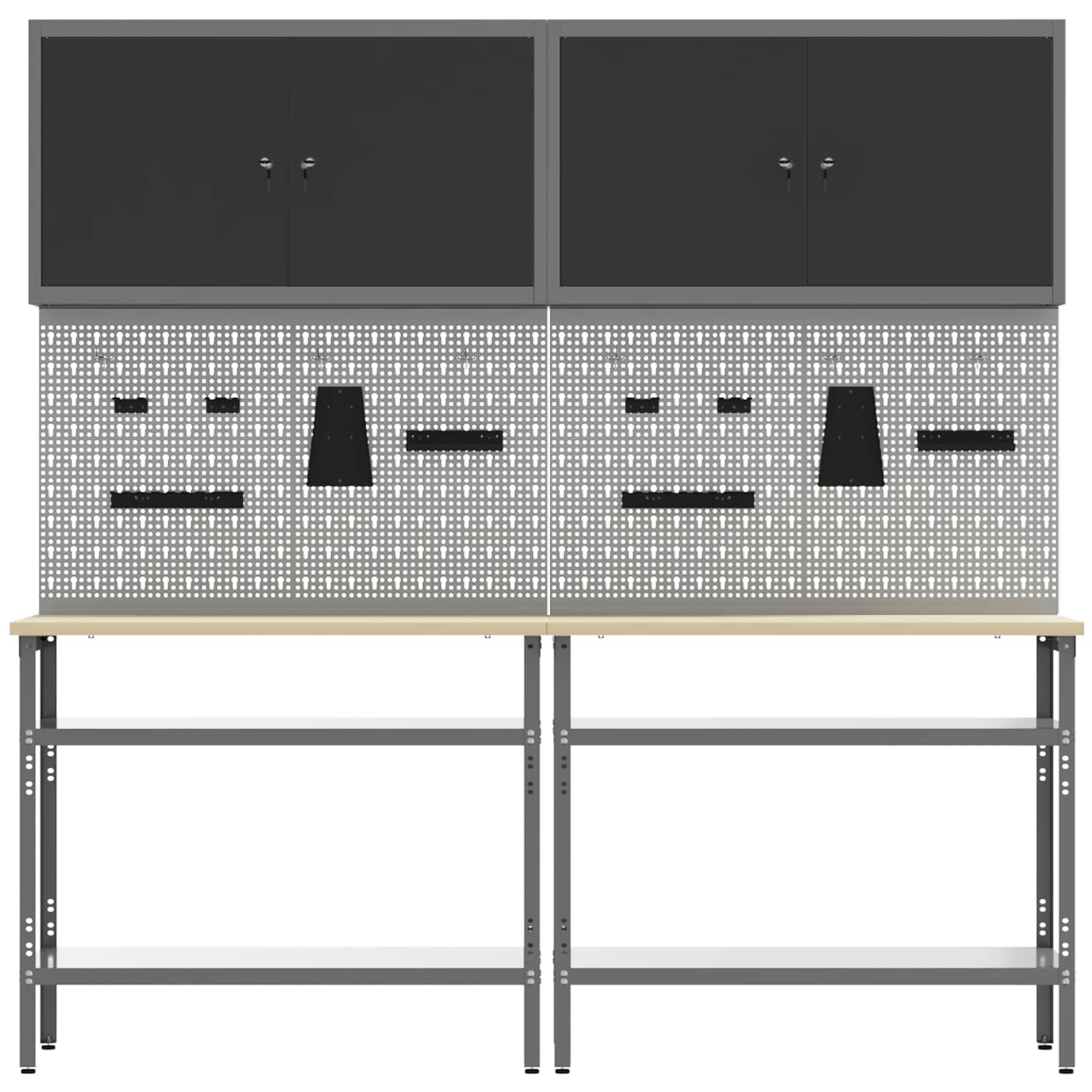 Werkbank-Set 8 stk. Schwarz und Grau Pulverbeschichteter Stahl