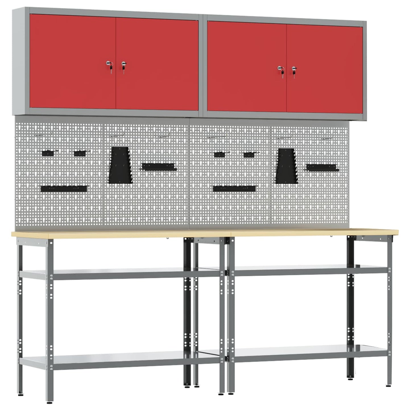 Werkbank-Set 8 stk. Rot und Grau Pulverbeschichteter Stahl