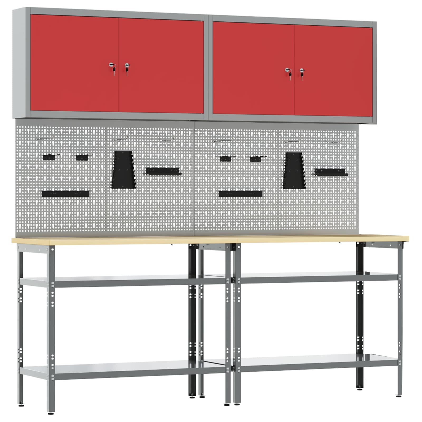 Werkbank-Set 8 stk. Rot und Grau Pulverbeschichteter Stahl