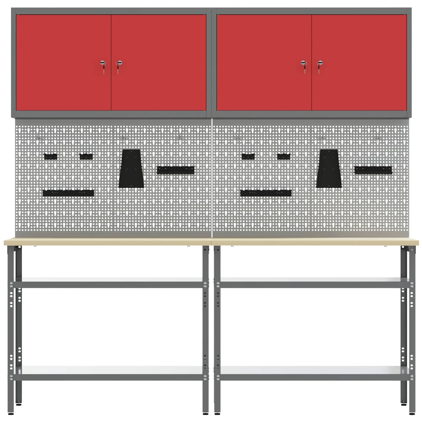 Werkbank-Set 8 stk. Rot und Grau Pulverbeschichteter Stahl