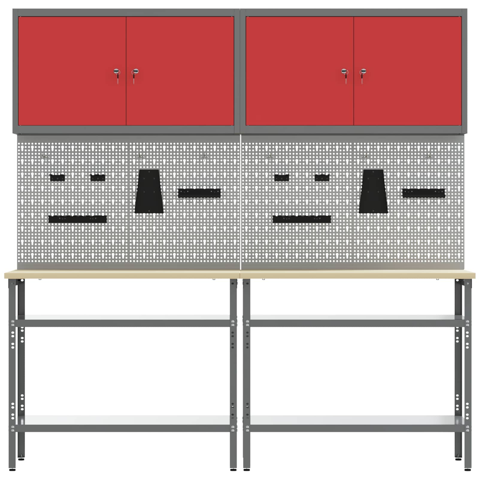 Werkbank-Set 8 stk. Rot und Grau Pulverbeschichteter Stahl