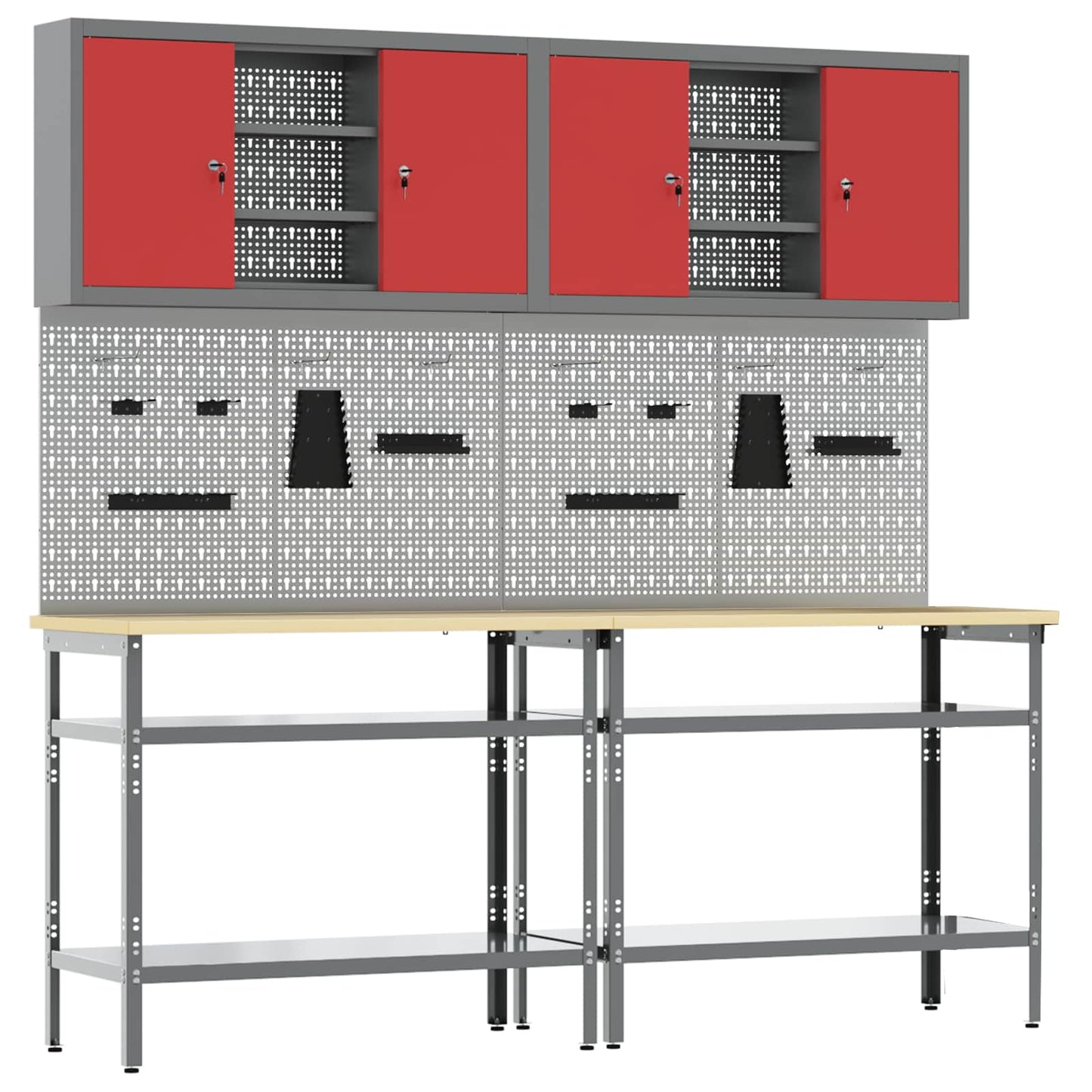 Werkbank-Set 8 stk. Rot und Grau Pulverbeschichteter Stahl