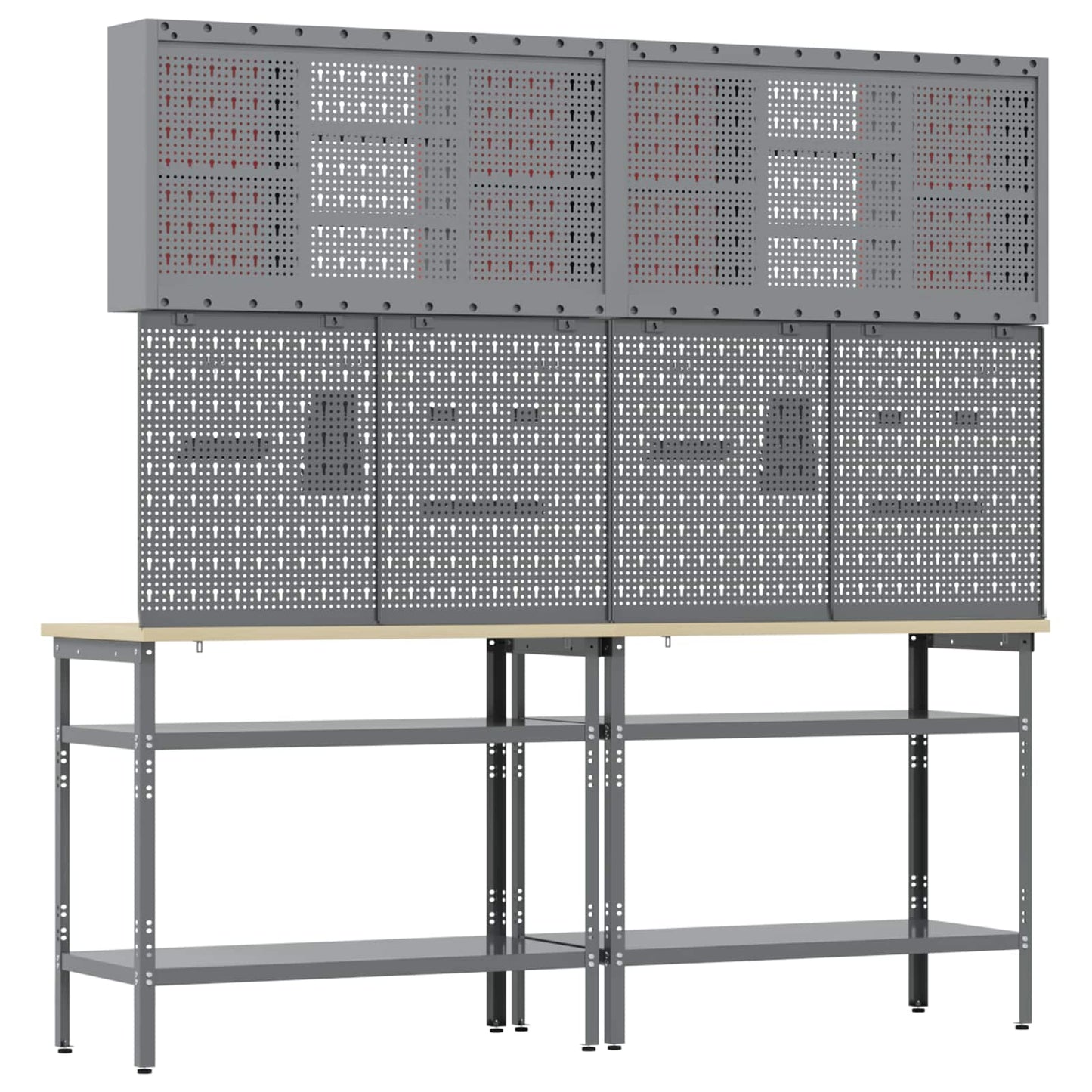 Werkbank-Set 8 stk. Rot und Grau Pulverbeschichteter Stahl