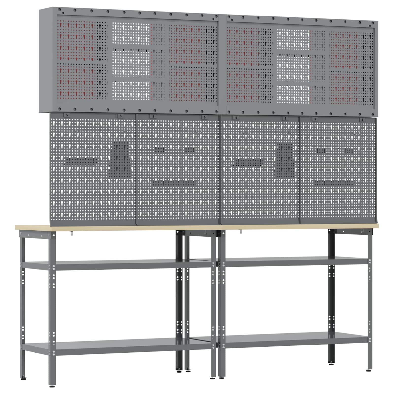 Werkbank-Set 8 stk. Rot und Grau Pulverbeschichteter Stahl