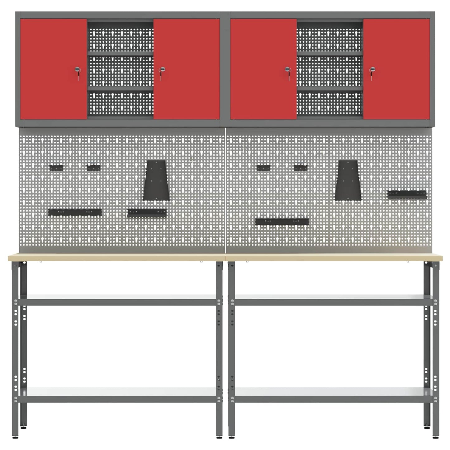 Werkbank-Set 8 stk. Rot und Grau Pulverbeschichteter Stahl